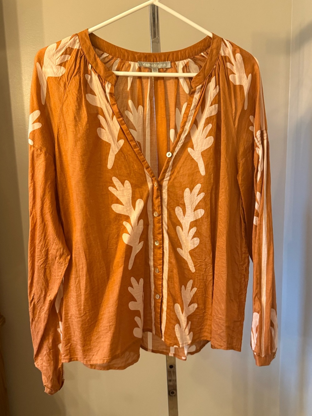 Daniel Rainn Rust Orange Button-Front Floral Print Blouse